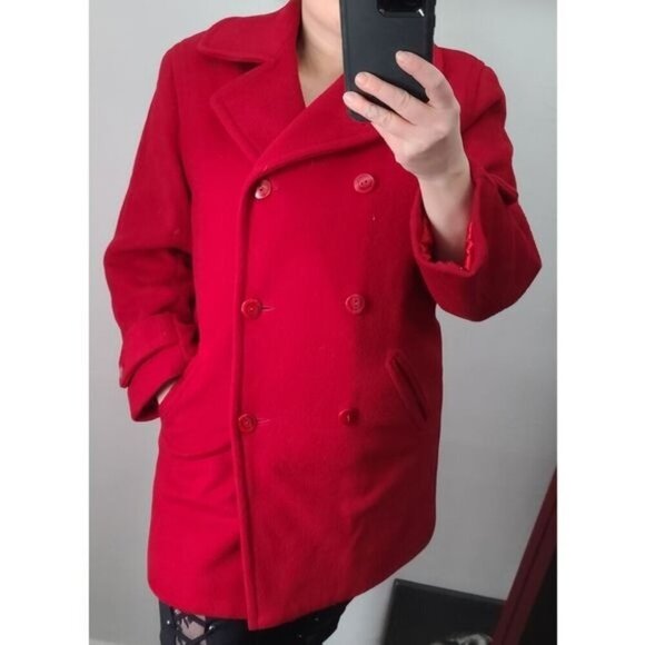 Vintage 80's 90's Barraza Red Wool Double Breasted Peacoat - Picture 13 of 13